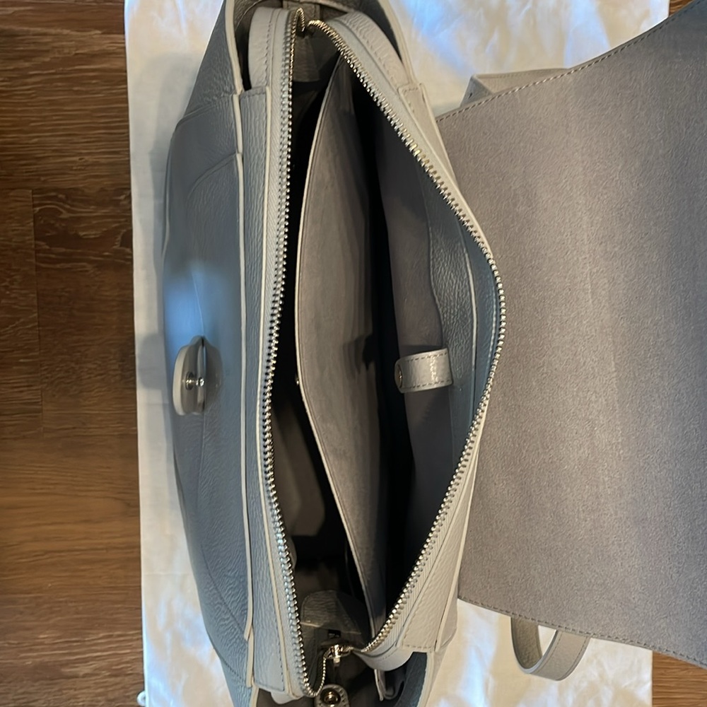 Senreve Maestra Satchel Bag Dolce Ice Blue Pebbled Leather Silver - Picture 7 of 8